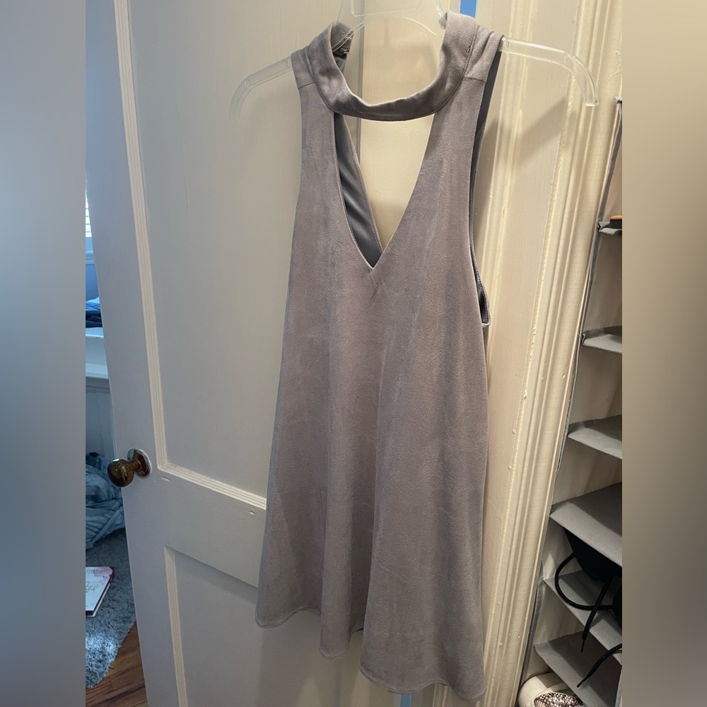 Suede high neck cut out mini dress
